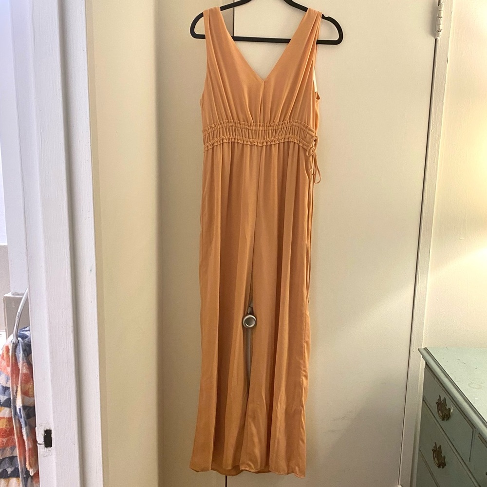 Nude Empire Waist Chiffon Jumpsuit with V-Neck & Adjustable Tied size medium
